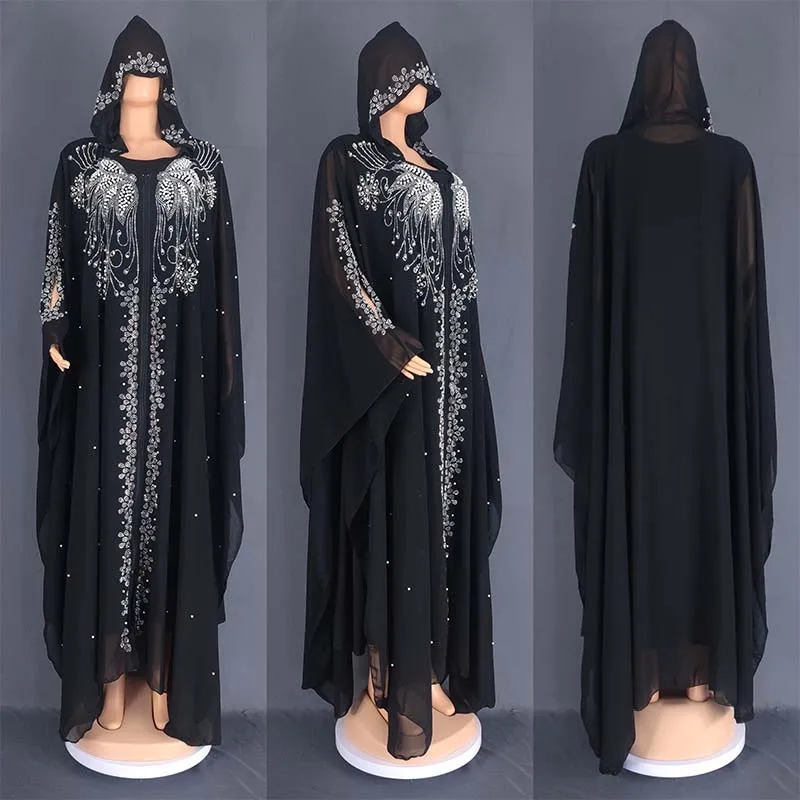 Plus Size African Party Dresses for Women Chiffon Boubou Dashiki Ankara 2 PCS Set Outfit Dubai Kaftan Abaya Robe Djellaba Femme