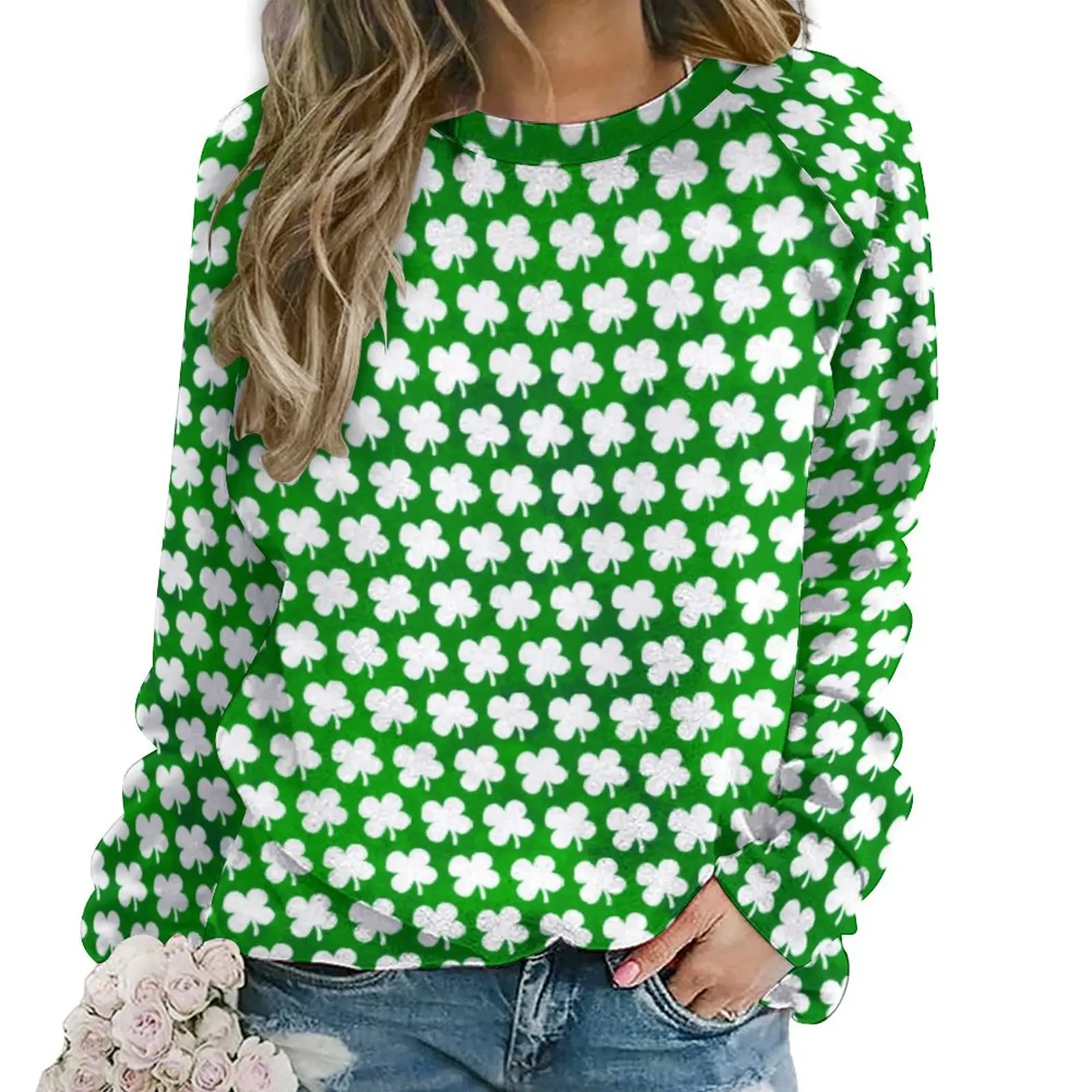 

Shamrock Patricks Day Hoodies Woman Four Leaf Clover Hip Hop Casual Hoodie Autumn Long Sleeve Kawaii Graphic Tops Big Size 3XL