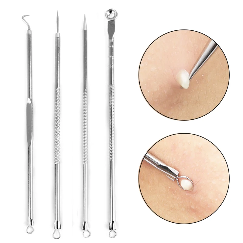 

4pcs Acne Blackhead Removal Needles Stainless Steel Comedone Belmish Extractor Pore Cleaning Hook Facial Skin Care Beauty Tools