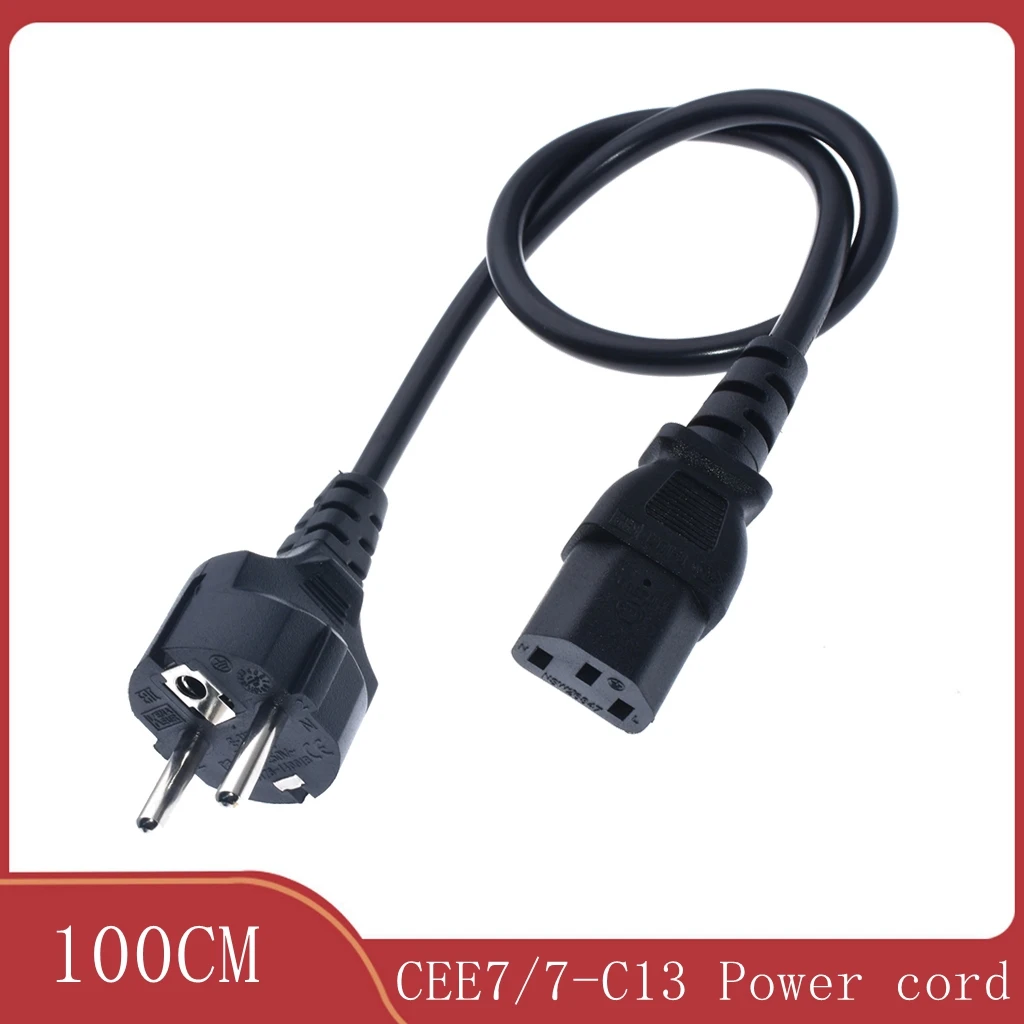 CEE7/7 европейские прямые строительные шнуры питания стандарта IEC C13, 10 А, 250 В, приблизительный кабель 0,75 мм, короткий шнур питания стандарта C13, 100 см