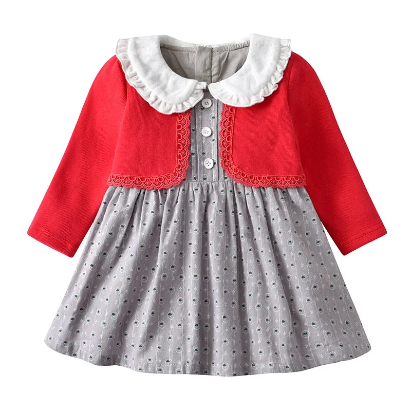 

Autumn and Winter Kids Clothing Baby Girl Red Splicing Dress Infant Dot Princess Dress Long Sleeves Outing Children's Clothes