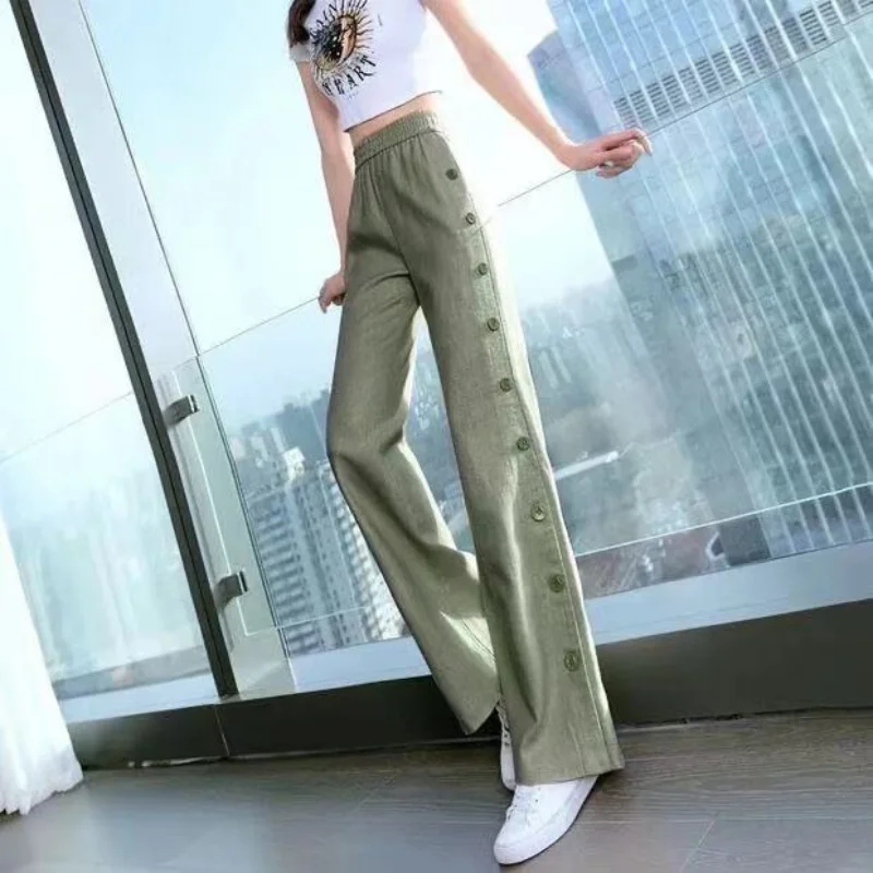 Spring/Summer 2022 Cotton and Linen Mop Pants High Waist Loose Straight Casual Pants Women Summer Thin Wide-Leg Pants Women