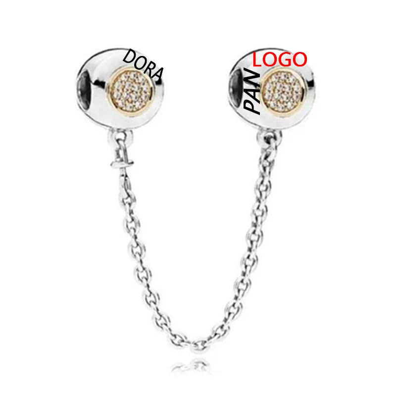 

Fit Original Logo Pandora Charms Bracelet Women Gold Silver Color Clear CZ Round Safety Chain Beads For Jewelry Making Accessory
