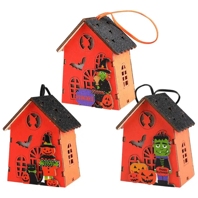 

Halloween Haunted House Wooden LED Light Up House Scary Model Batteries Operated Halloween House For Party Home Decoration