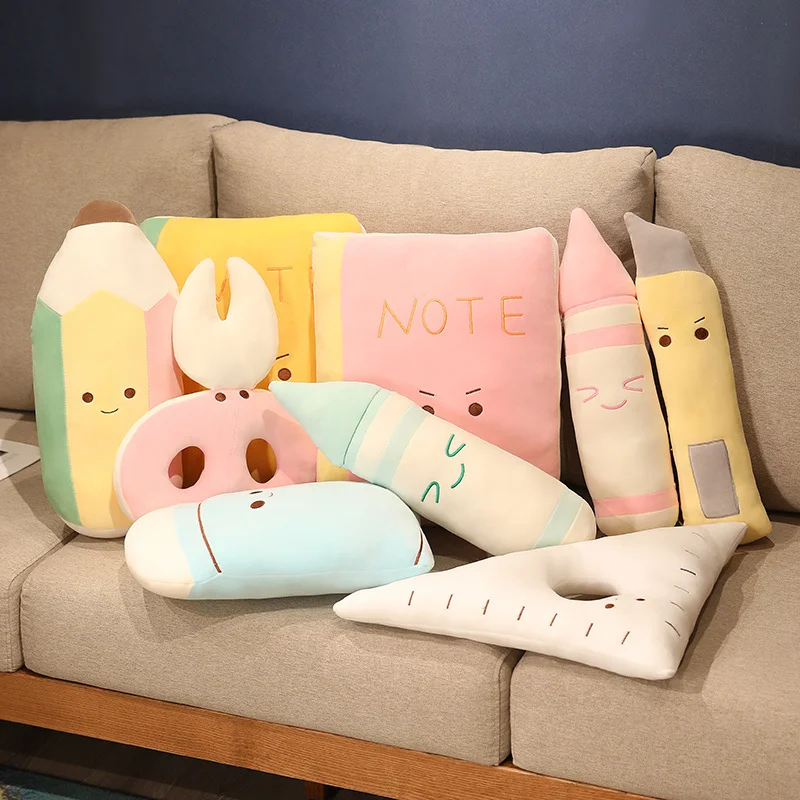 Crayon Eraser Ruler Scissors Knife Notebook Plush Pillow Cushion Gift
