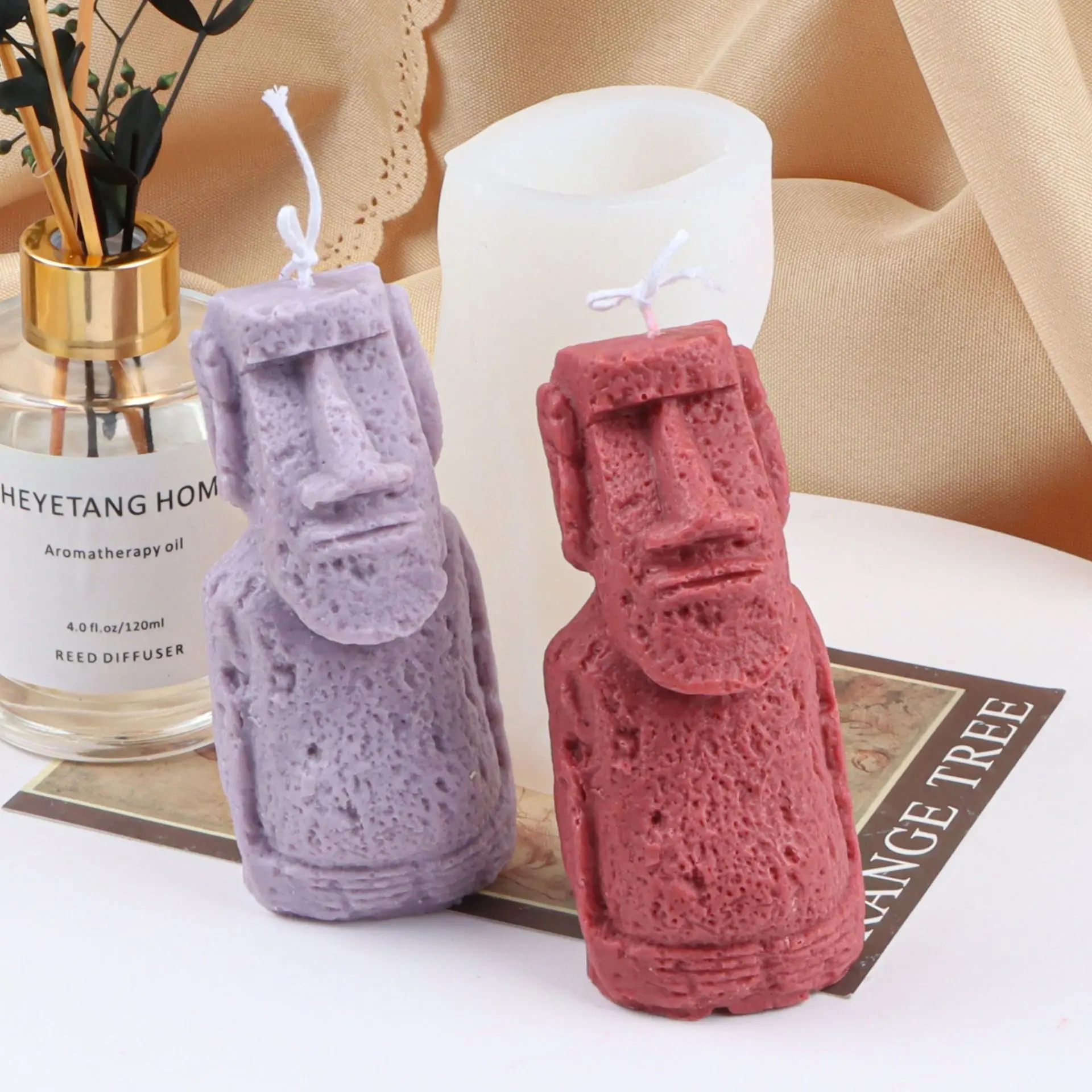 Stone Man Handmade Candle Mold Scented Candle Soap Silicone Mold Easter Island Moai Stone Statue Silicone Scented Candle Making