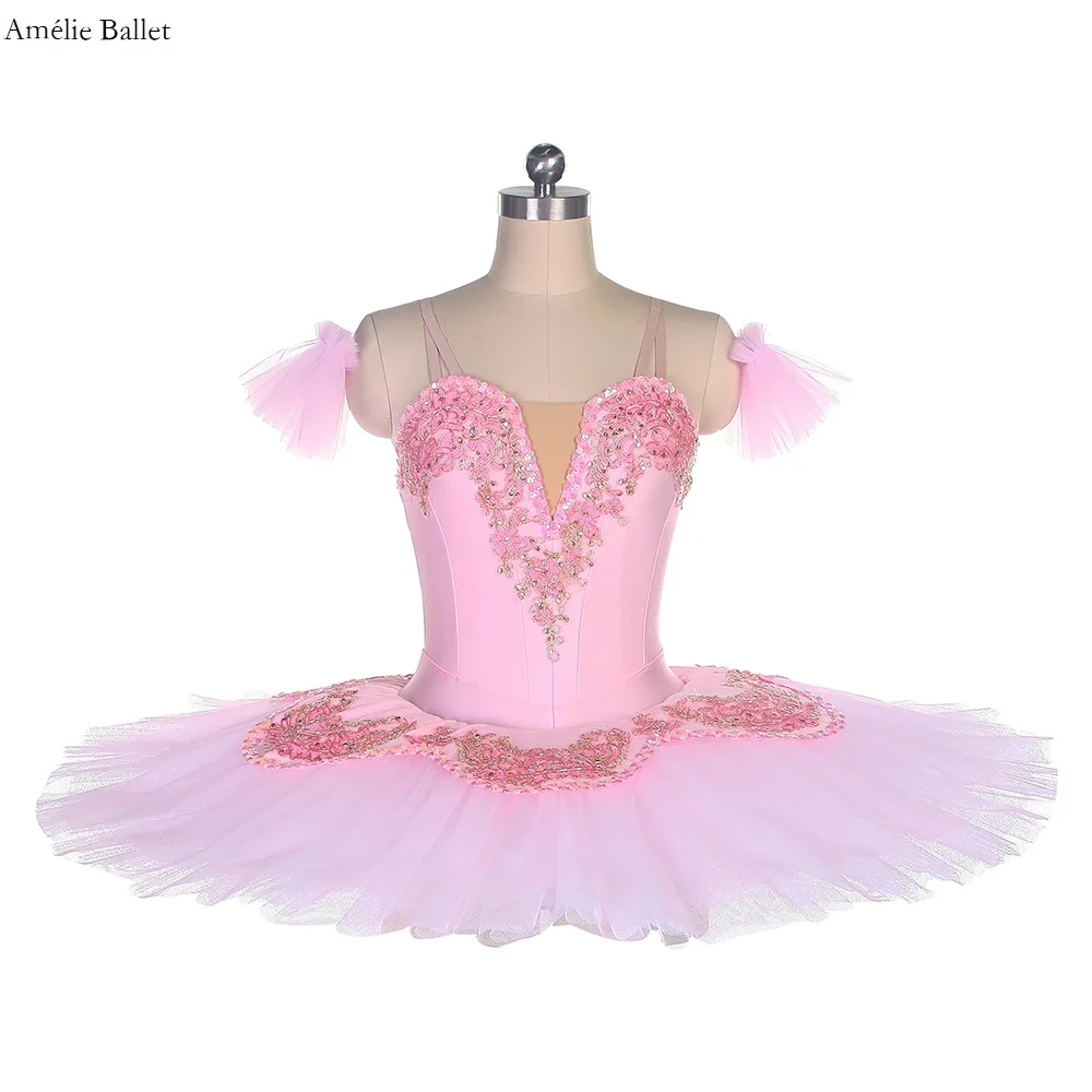 

BLL490 Pink Spandex Bodice Pre-Professional Ballet Dance Tutu Girls & Women Performance or Competition Costumes Pancake Tutu