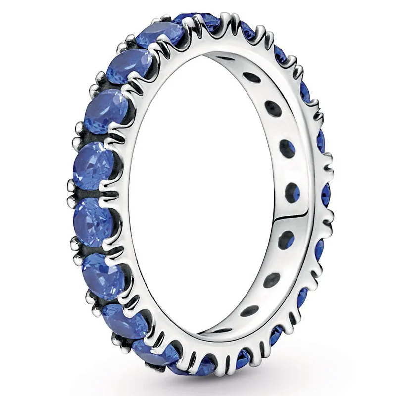 

Authentic 925 Sterling Silver Sparkling Row Eternity Blue With Crystal Ring For Women Wedding Party Europe Fashion Jewelry