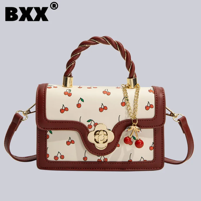 

[BXX] Sweet Fashion Women's Shoulder Bag Fruit Print Lock Design Casual Fruit Printing Square Box Handbags 2023 New Tide 8CY242