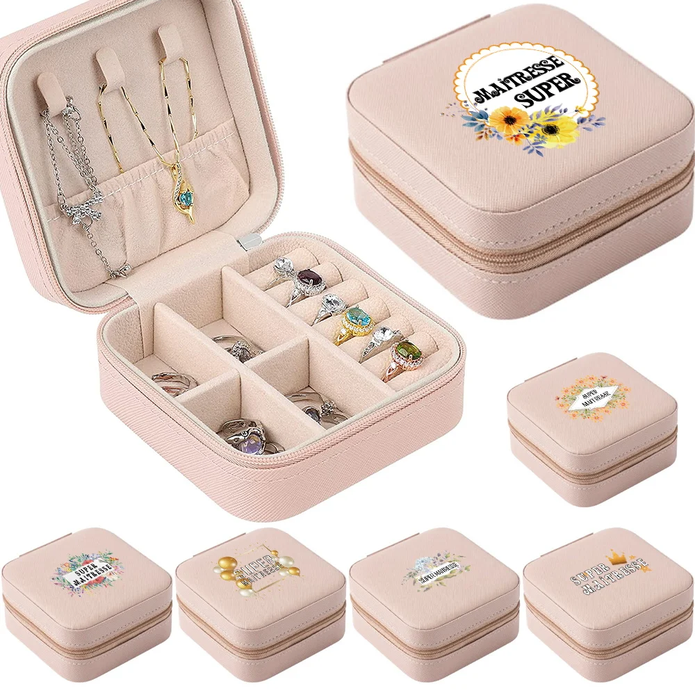 

Portable Small Jewelry Organizer Display Travel maitresse print Gift Case Leather Earring Necklace Ring Holder Packaging Box