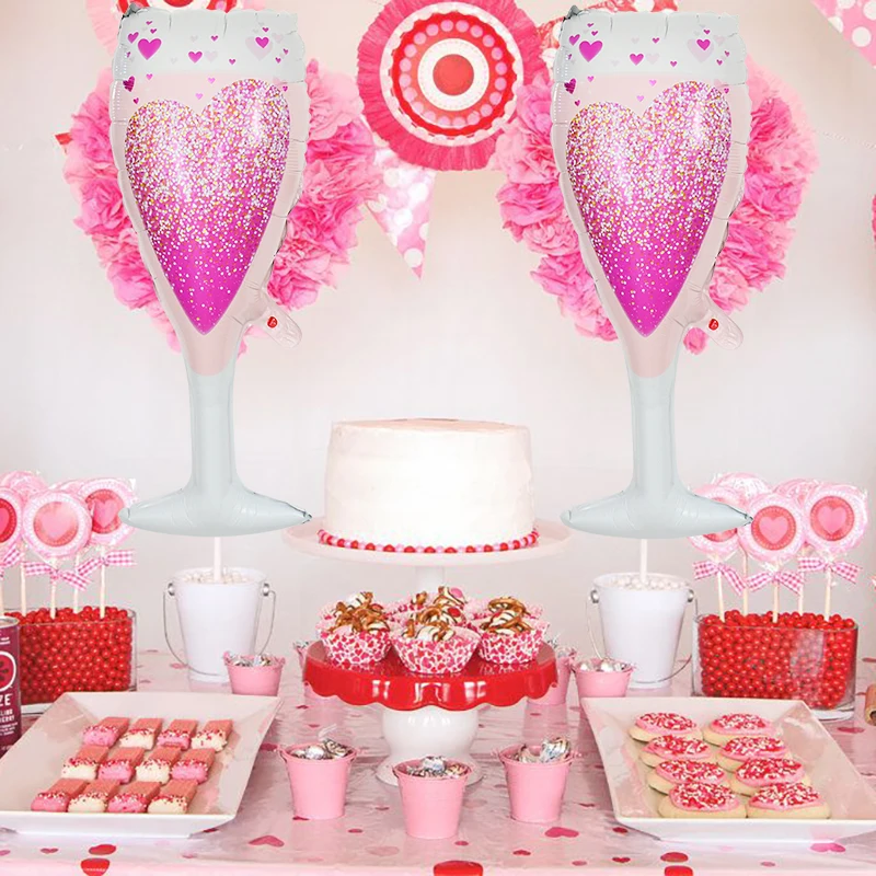 

1pcs Valentine's Day Pink Champagne Glasses Foil Balloons Heart Print Confession Proposal Anniversary Party Decoration Supplies