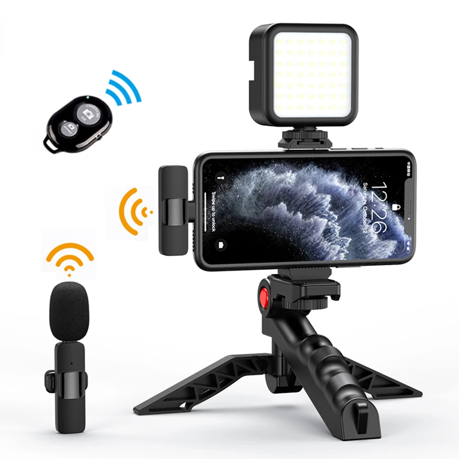 

Vlogging Kit Phone Tripod Equipment with 2.4G Lavalier Wireless Microphone for iPhone Android Smartphone Tablet SLR Camera Best