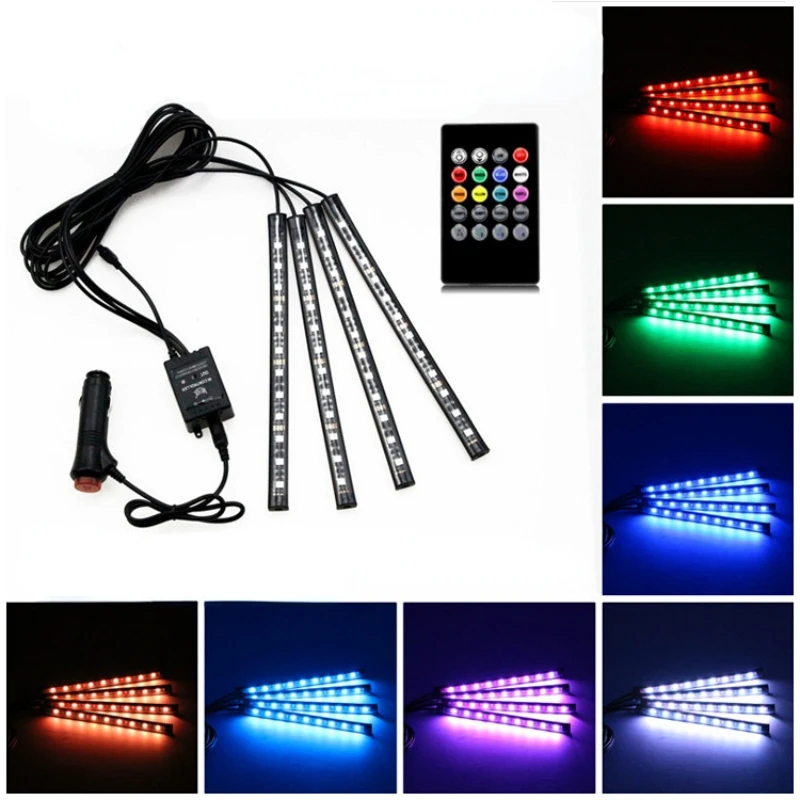 

Car Interior LED Ambient Light Pedal Ambient Light with USB Colorful Remote Control Sound-activated RGB Music Rhythm Light