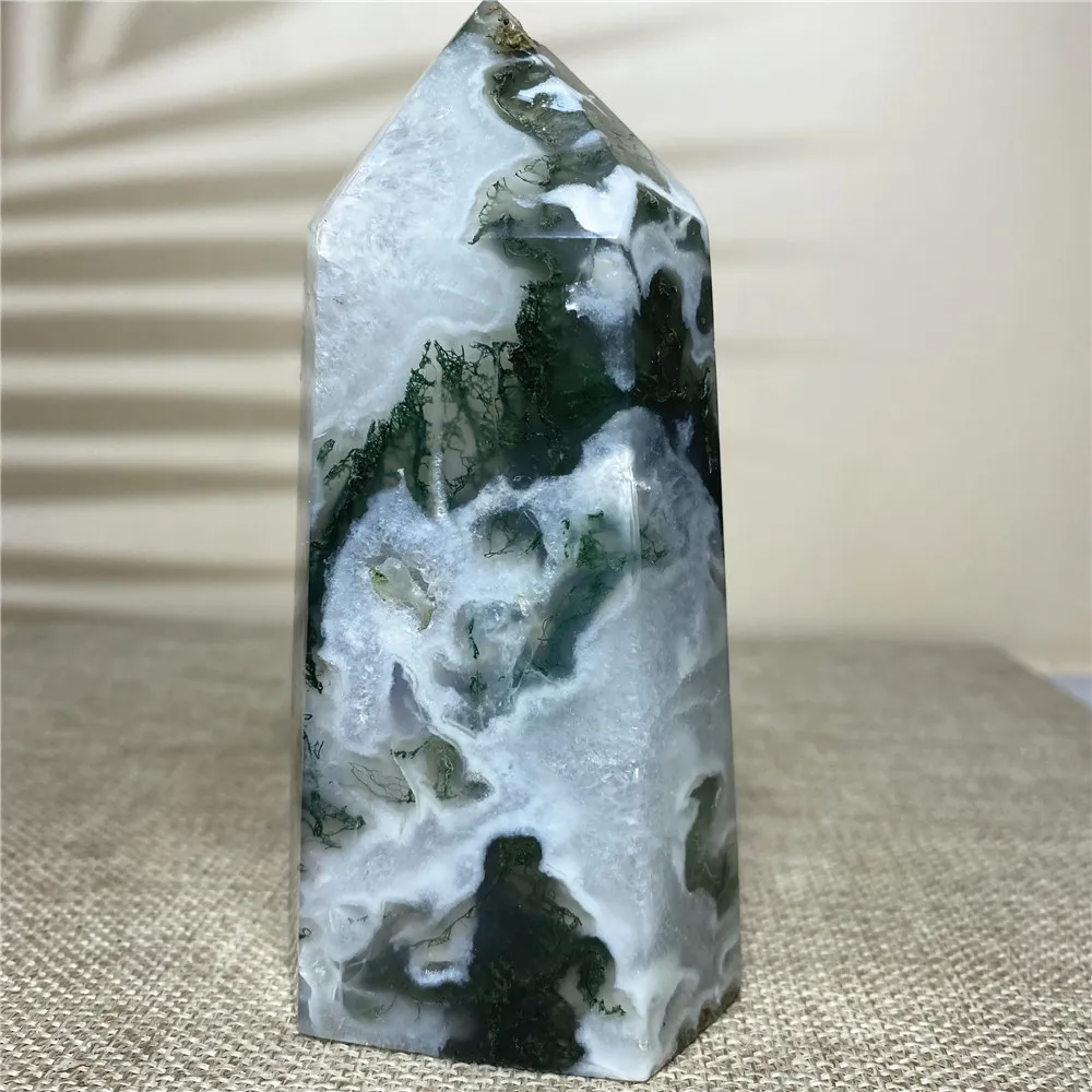 

Green Moss Agate Natural Stone And Crystal Druzy Tower Healing Gemstones Geode Voog Point Wand Witchcraft Gift Home Decoration