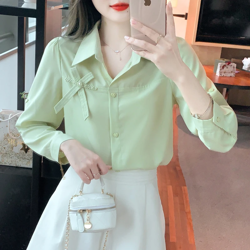 Новая модная повседневная женская рубашка с длинным рукавом и отложным