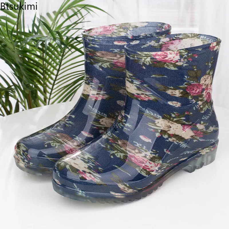 Фото Модные женские водонепроницаемые дождевые ботинки с теплой флисовой подкладкой, противоскользящие рабочие туфли для кухни, удобные уличные дождевые ботинки, короткие ботинки №2