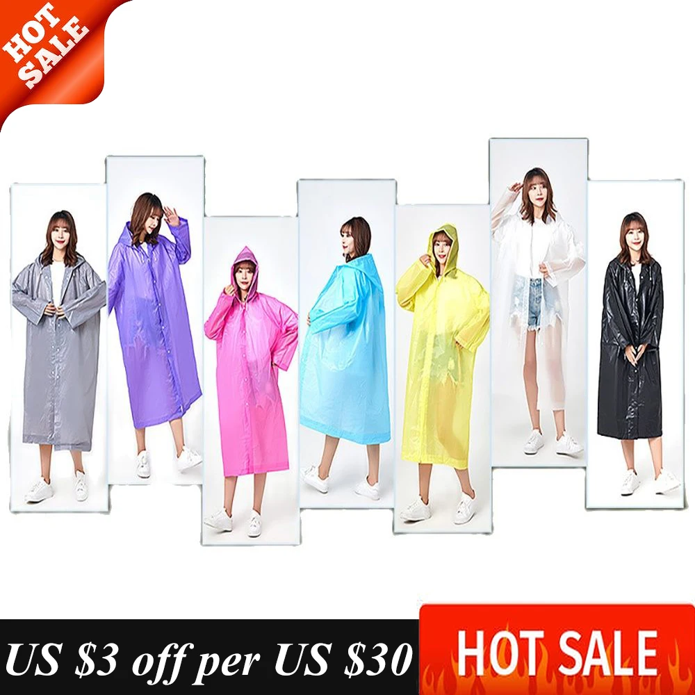 Купи EVA Raincoat Women Men Impermeable Thickened Waterproof Raincoat Tourism Outdoor Hiking Rain Poncho Raincoat Hooded Rain Coat за 138 рублей в магазине AliExpress