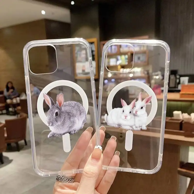 

bunny cute rabbit animal Phone Case Transparent Magsafe Magnetic Magnet For iPhone 13 12 11 Pro Max Mini Wireless Charging