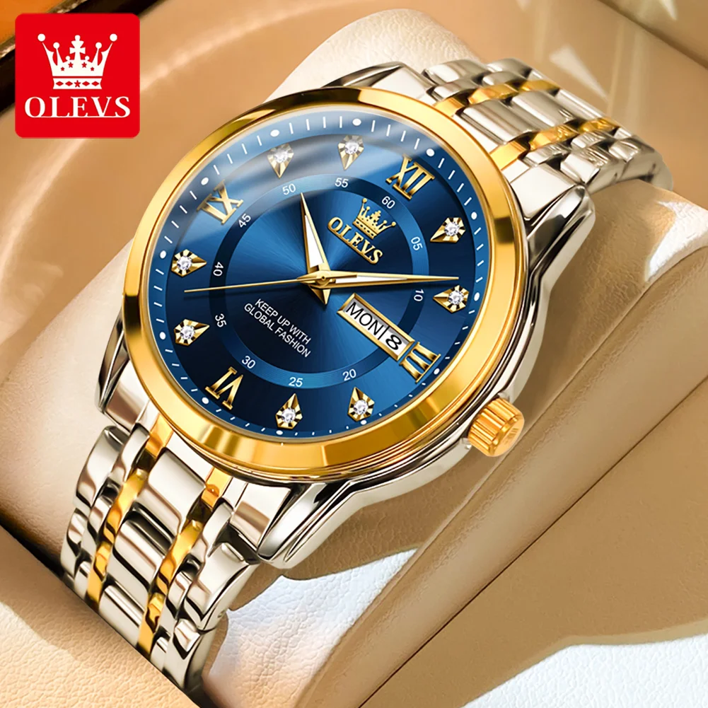 

Часы мужские наручные Olevs, оригинальные деловые брендовые Роскошные водонепроницаемые стальные золотые
