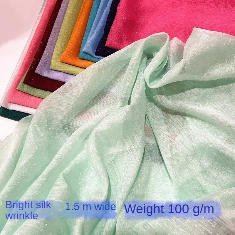 Блестящая шифоновая ткань с серебряной проволокой гладкая на метр для одежды