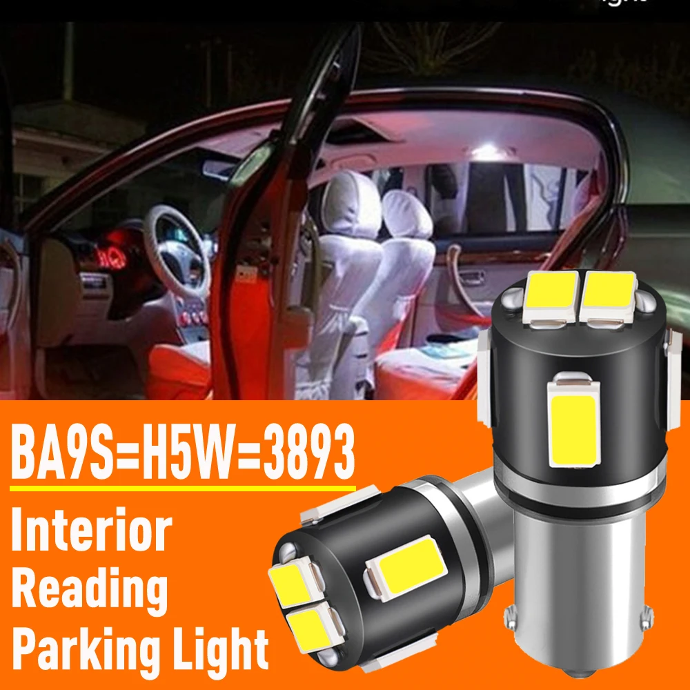 

2 шт., Автомобильные светодиодные лампы BA9S H5W 12 В 5630SMD T4W BA9S 6000k
