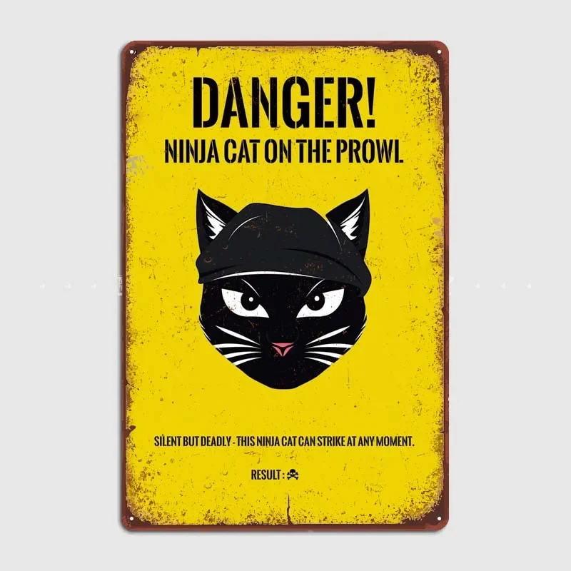 Знак опасности ниндзя кот декор для ближней комнаты винтажные жестяные тарелки