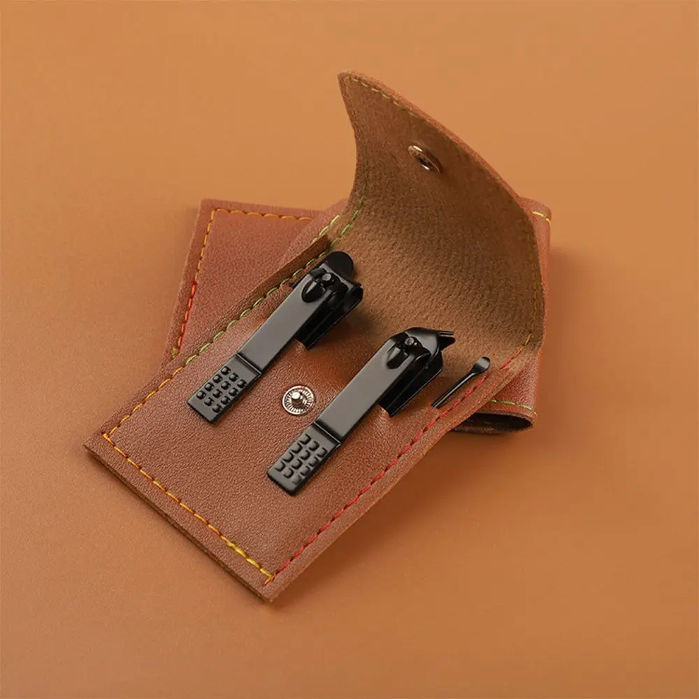 

4pcs Stainless Steel With Leather Case Pedicure Nail file Ear spoon Nail Care Tools Nail Clipper Set Nail Cutter