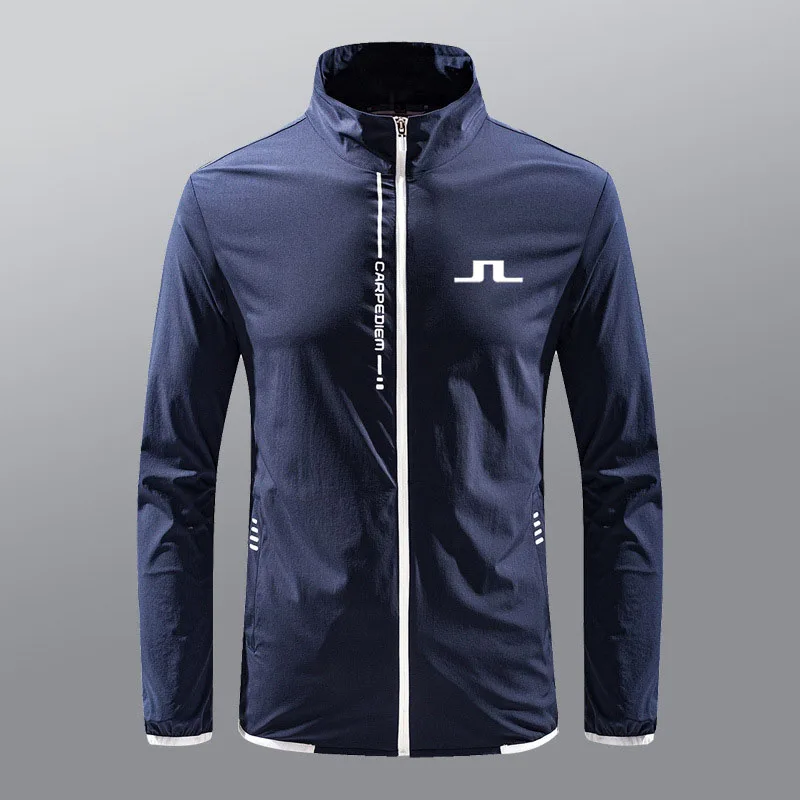 J.LINDEBERG Embroidery Golf Wear for Men Outdoor Sports Windproof Lightweight Breathable Zippered Golf Jacket Loose Style Summer
