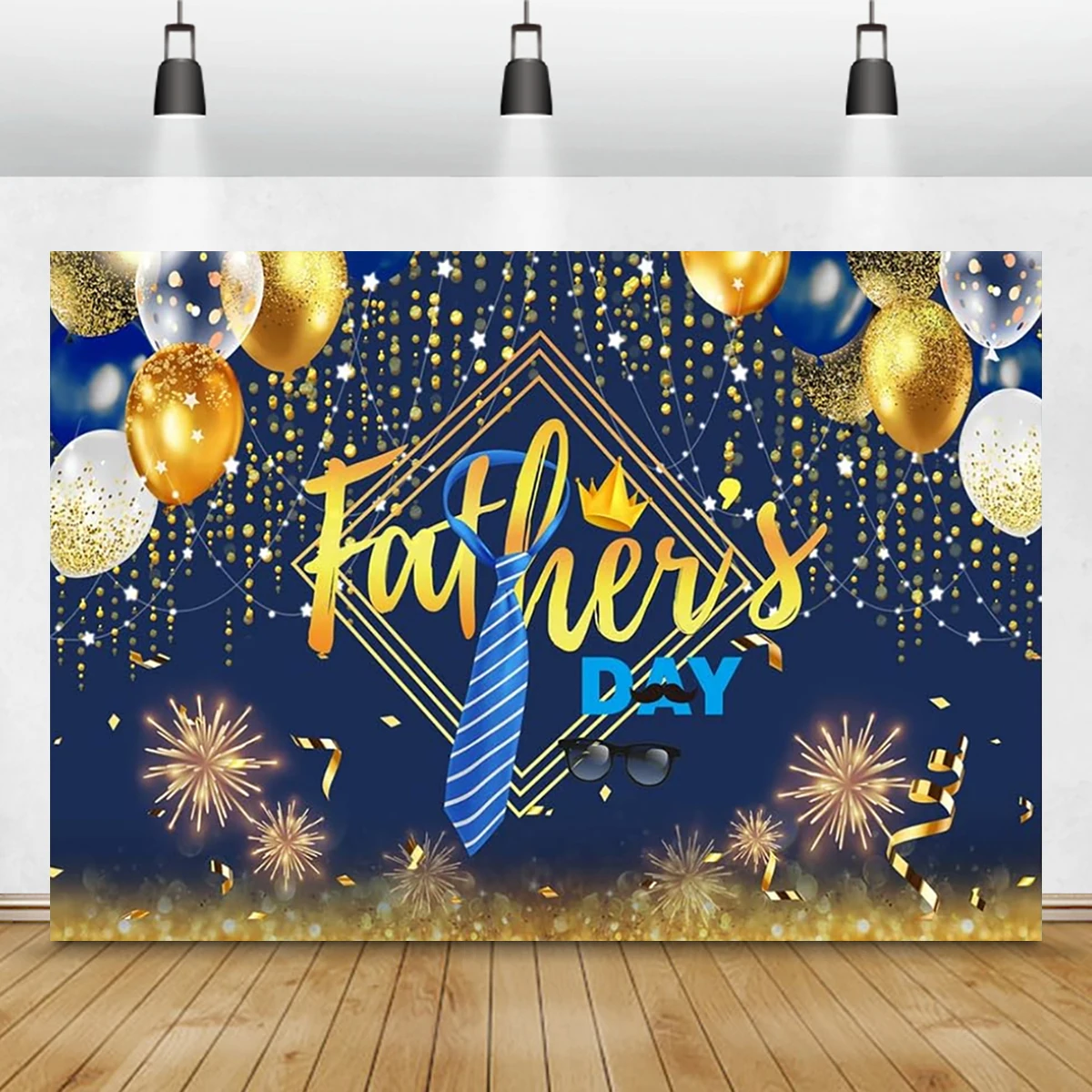 Happy Father's Day Backdrop Love Dad Man Family Party Supplies Banner Blue and Silver Background Cake Table Decor Portrait Gift