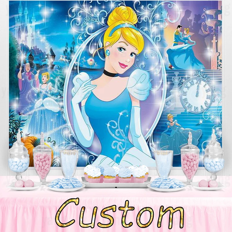 

Disney Cinderella Tangled Rapunzel Cartoon Ice Palace Princess Picture Background Girl Birthday Party Decoration Photo Backdrop