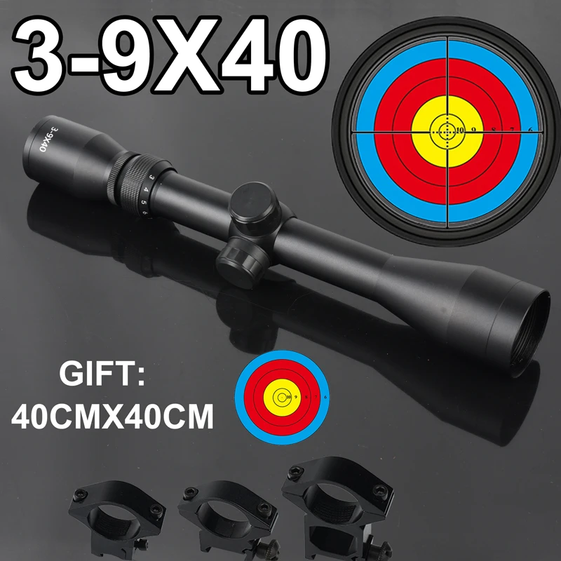 

3-9x40 Range Air Rifle Mesh Rifle Deer Hunting Tactical Optical Sight 11mm/20mm Guide Rail Shotgun Air Gun Sight with Bracket