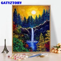 gatyztory paint by number waterfall scenery drawing on canvas gift diy pictures by numbers sunset kits handpainted art home deco