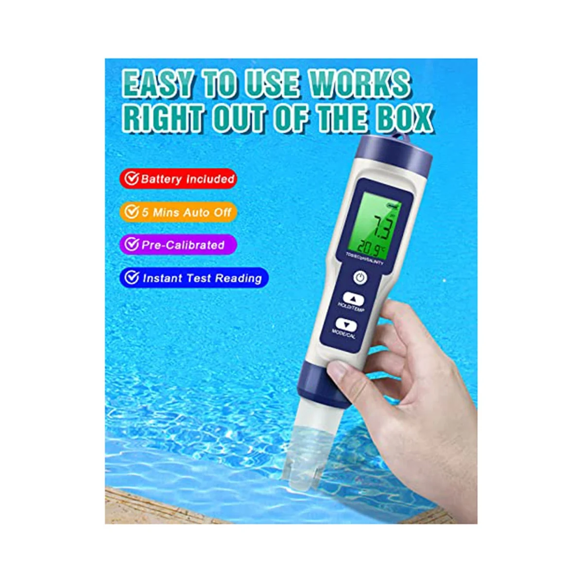 TDS-метр 0-200000 PPM-метр 0-14 PH-метр 5 в 1 TDS/EC/Соль/TEMP/PH метр для питьевой воды бассейна и