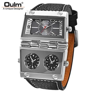 Oulm 9525 Men's Watches Best Creative Leather Strap Hand Water Resistant Dual Men Quartz Watch