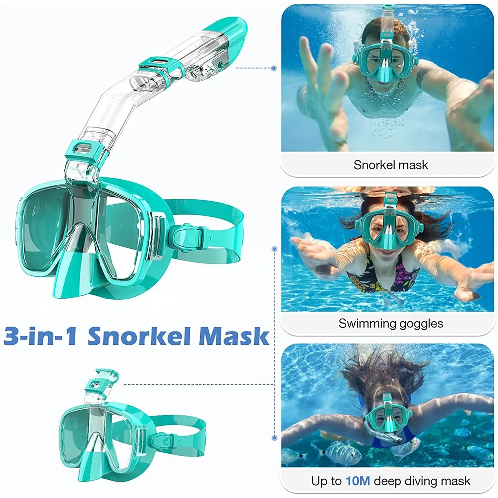 

Snorkel Mask Foldable Diving Mask Set with Dry Top System and Camera Mount, Anti-Fog Professional Snorkeling Gear-Green
