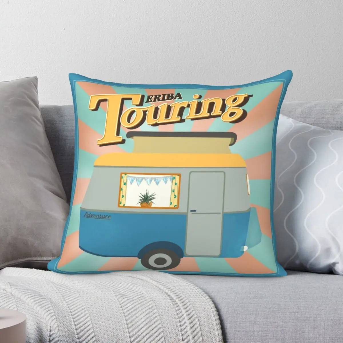 

Винтажная туристическая наволочка Eriba Puck приключения из полиэстера и льна с бархатным узором на молнии, оптовая продажа