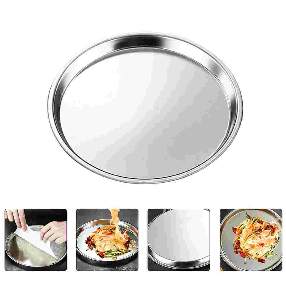 

Plates Dish Steel Stainless Plate Metal Serving Tray Round Platter Snack Camping Dinner Meat Fruit Pizza Tin Eating Pan Pastry