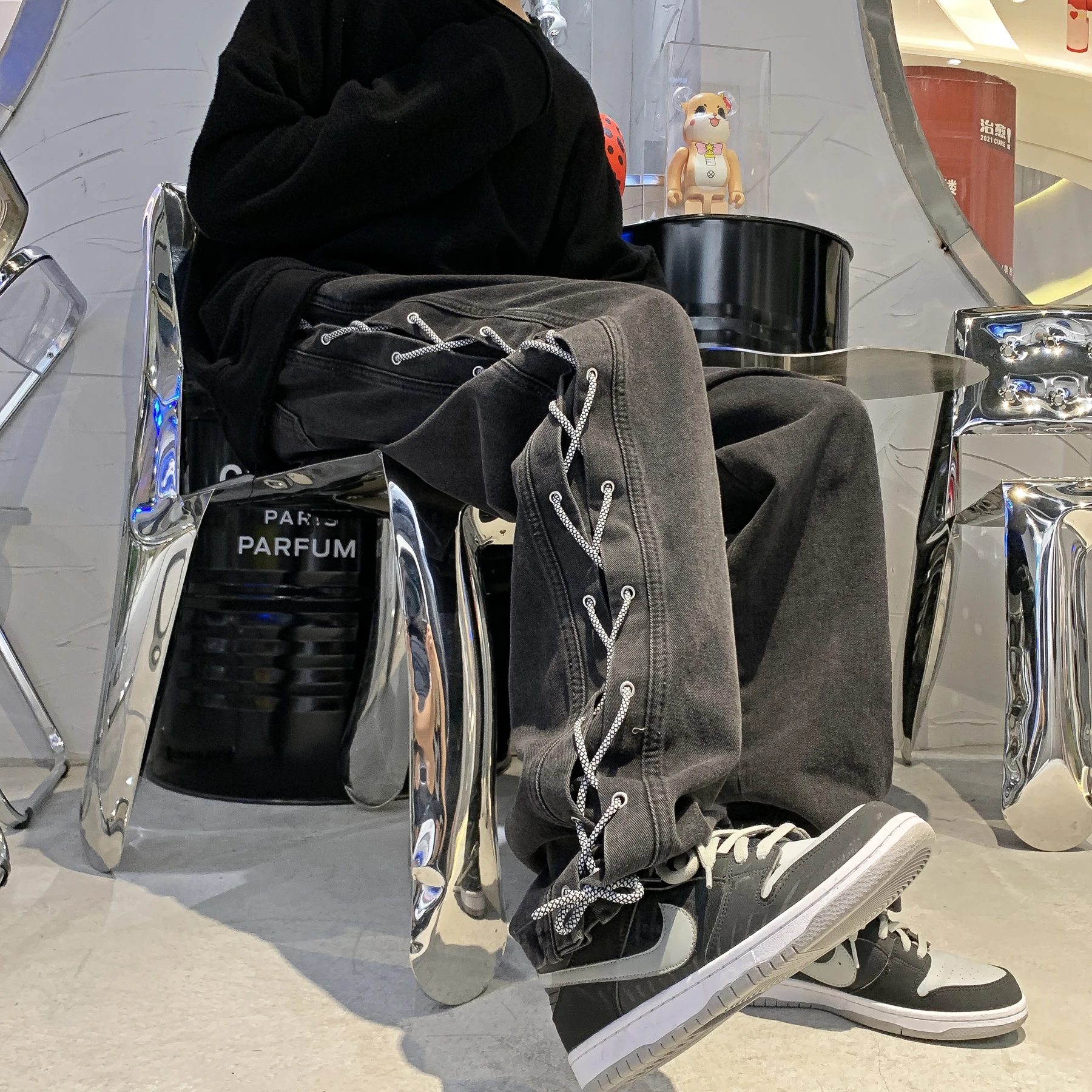 Neutral Simple Solid Long Jeans Men Korean Style Fashion High Street Black Loose Casual Pants Male Daliy All-match Trousers