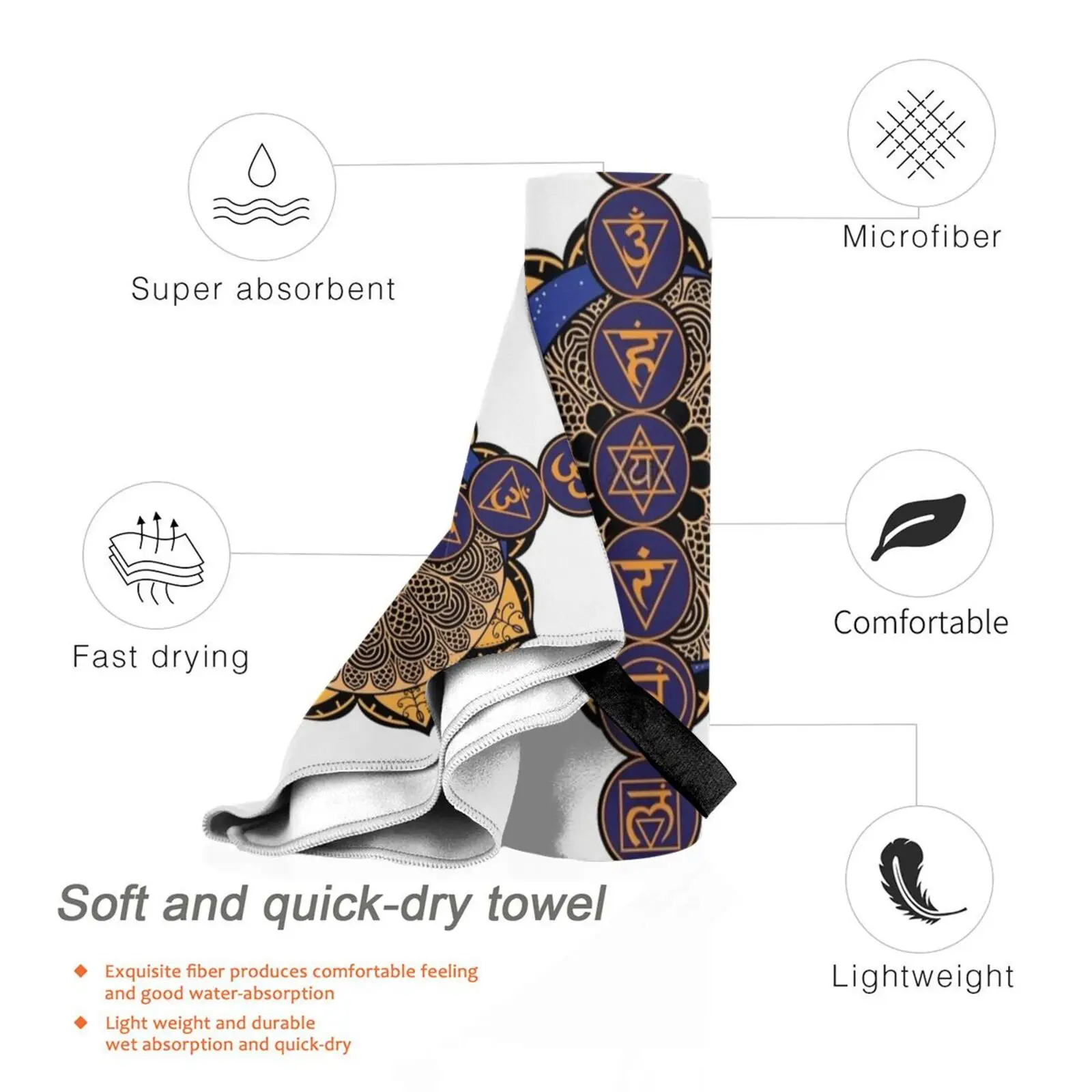 Пляжное полотенце с 7 чакрами быстросохнущее качественное колесо символ праны