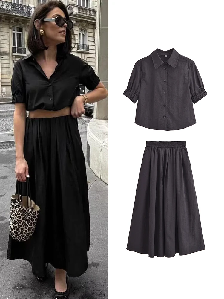 Женский винтажный комплект из юбки и рубашки с коротким рукавом