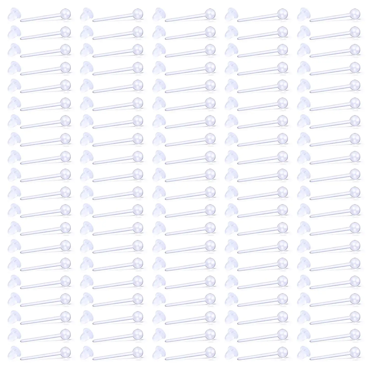 Акриловые серьги-гвоздики 100 шт. 20 г прозрачный пластик с силиконовыми резиновыми