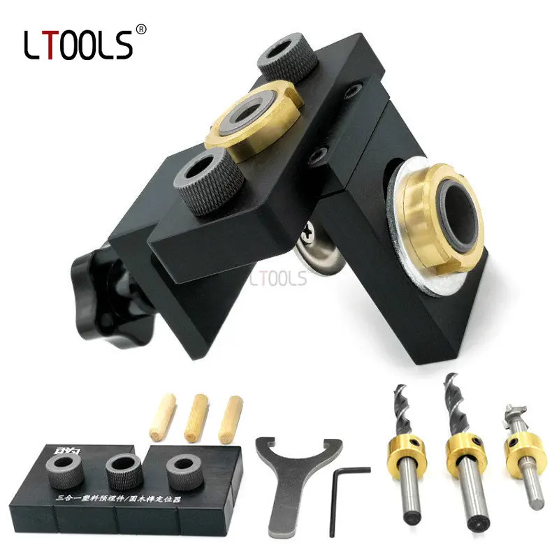 

NEW 3 In 1 Woodworking Doweling Jig Kit Hole Puncher Pocket Hole Jig Drill Guide Locator Furniture Connecting DIY Tool