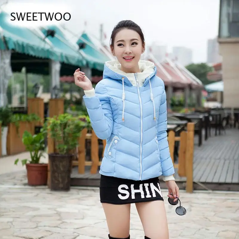 Winter Jacket Women 2022 New Korean Style Short Slim Hooded Padded Jacket Coat Woman