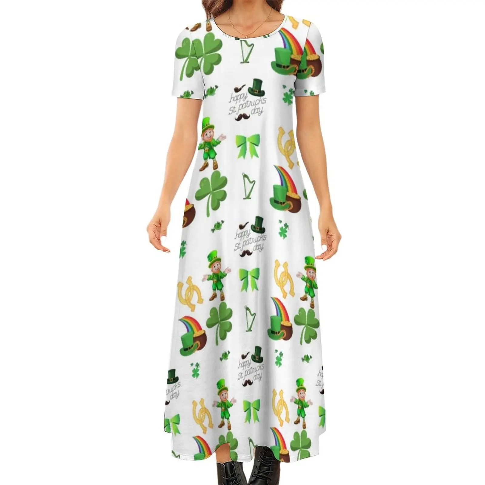 

Saint Patricks Day Dress Irish Culture Streetwear Boho Beach Long Dresses Female Kawaii Maxi Dress Large Size