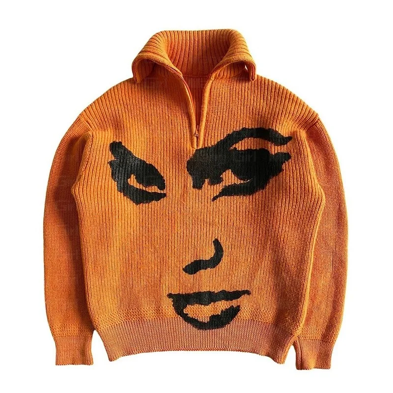 

Men's Winter Fashion Aesthetics knit Sweater Vintage Turtleneck Lapel Harajuku Oversized Long Sleeve Unisex Pullovers Chic Tops