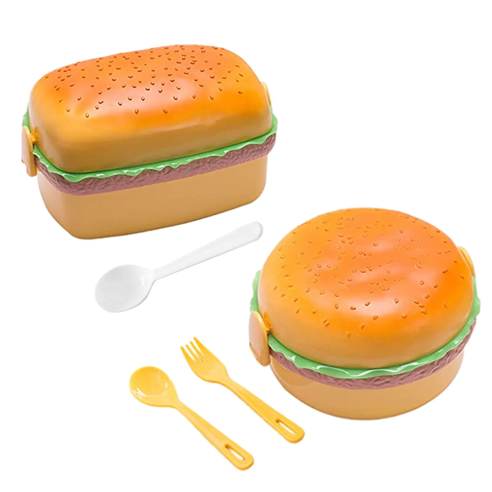 

3 Tier Lunch Box Hamburger Food Container With Spoon 3 Layers Food Container For Kids Toddlers Microwave & Dishwasher & Freezer