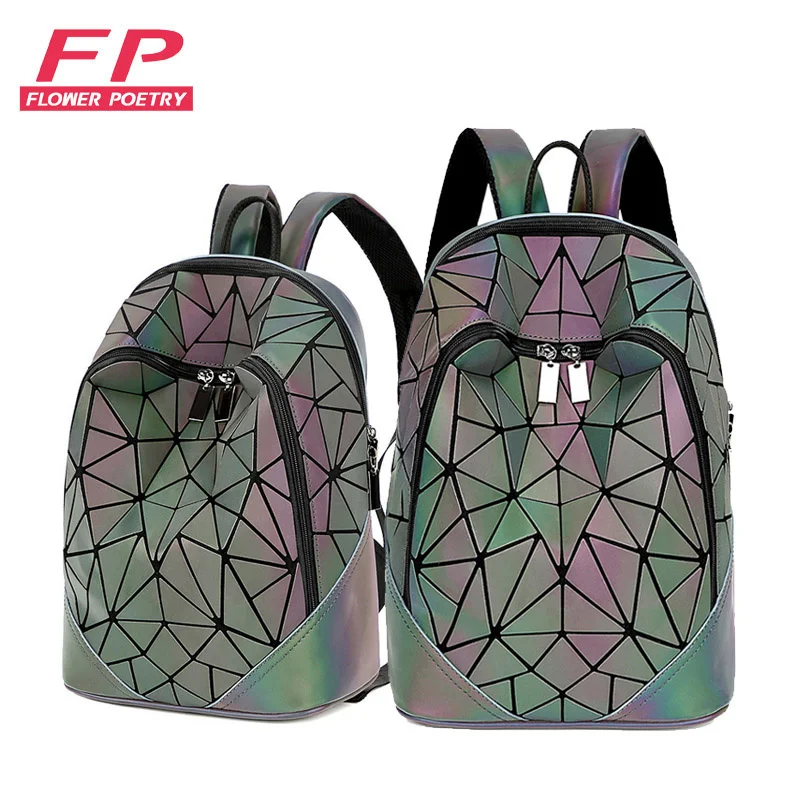 

New Women Backpack Geometric Folding Bag Small Students School Bags For Teenage Girls Luminous Backpacks Hologram Daily Backpack