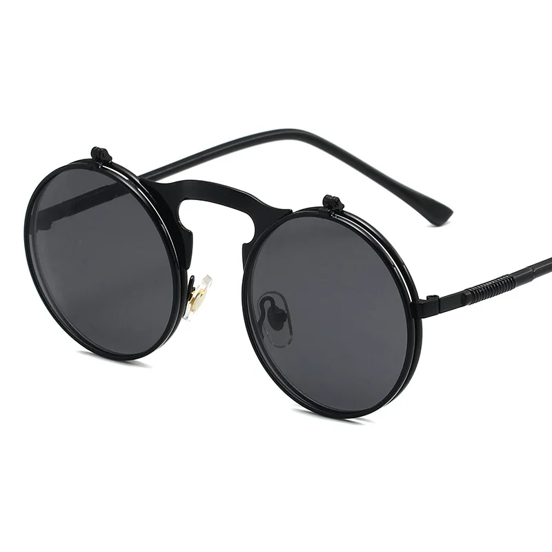 

Солнцезащитные очки в стиле ретро для мужчин и женщин, флип-очки в круглой металлической оправе, в стиле стимпанк, двойные круглые прозрачны...