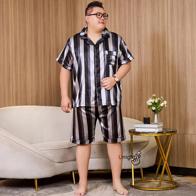 Summer Men's Pajamas Sets Silk Short sleeved Sleepwear Ice Silk Plus Size 7XL Pajama set Home Clothing Pyjamas Suit Home Wear