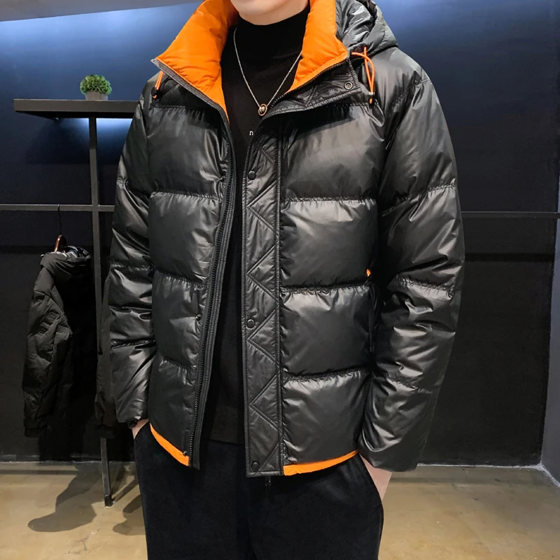 

Зимние яркие однотонные куртки на утином пуху, модное мужское свободное теплое пальто-пуховик с капюшоном, верхняя одежда размера плюс 5XL, водонепроницаемые утепленные парки